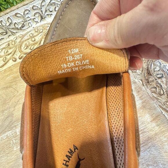 Tommy Bahama Mens Loafers Olive Brown Leather Size 12